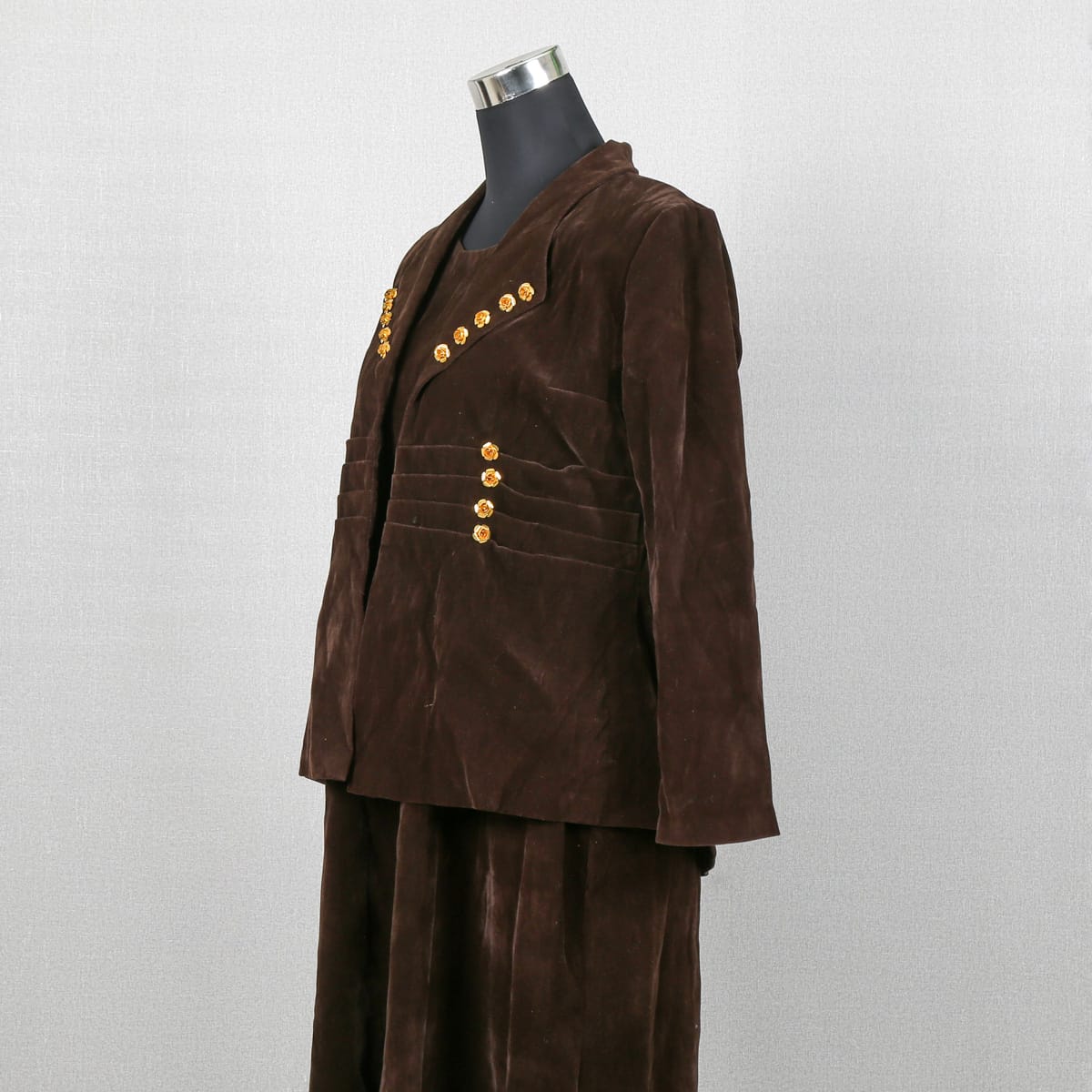 Vintage Brown Suede Women’s Suit – Blazer & Skirt Set 1