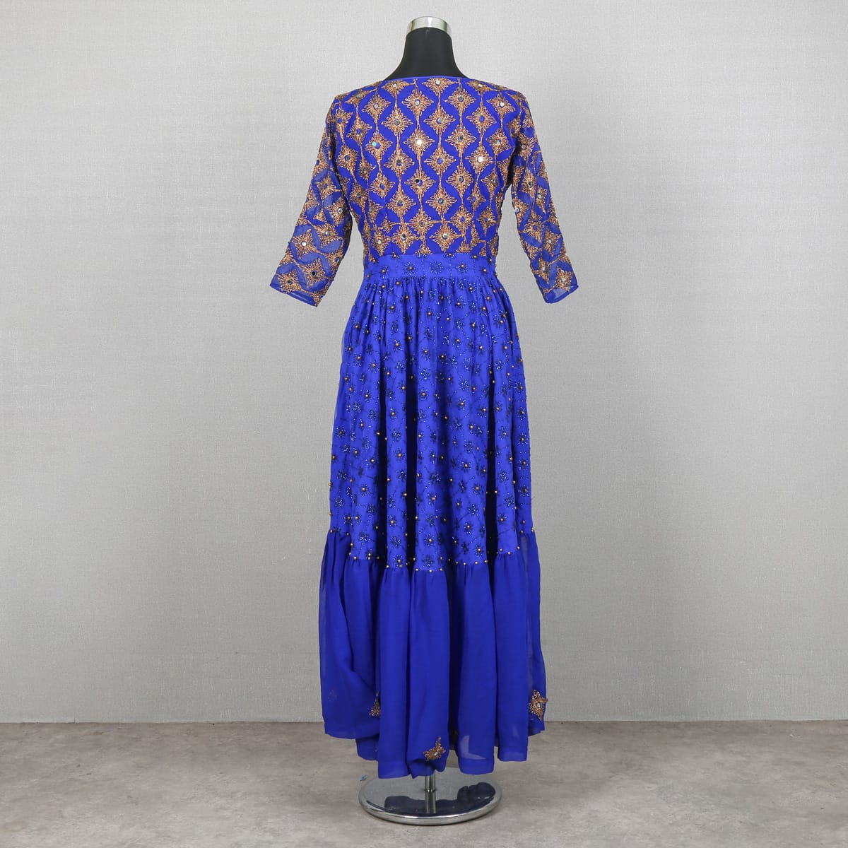 Traditional Blue Embroidered Dress with Matching Shawl 5