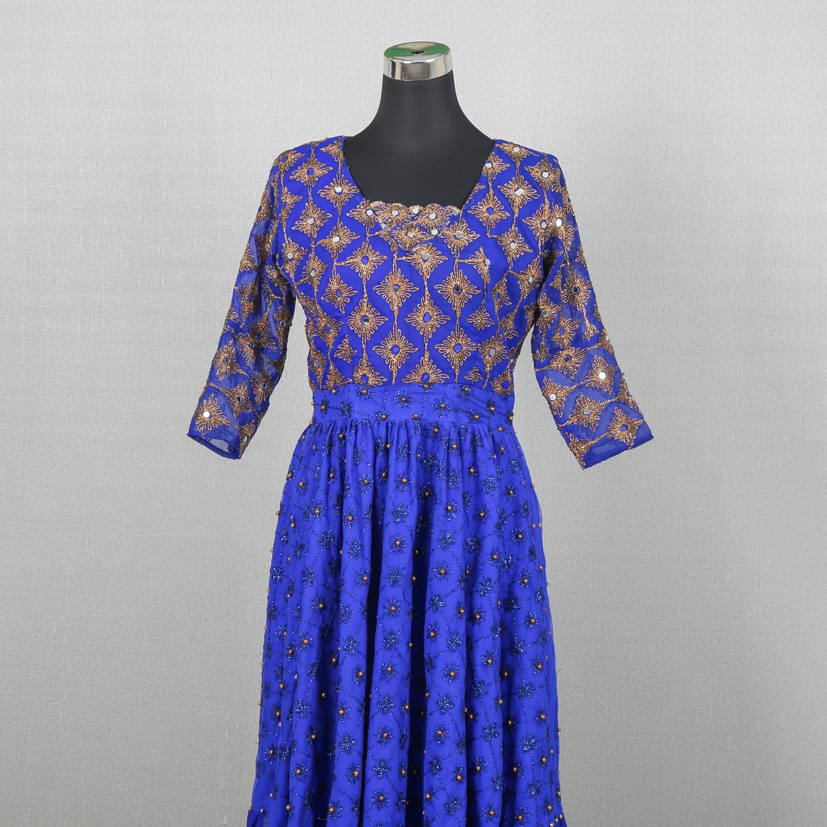 Traditional Blue Embroidered Dress with Matching Shawl 2
