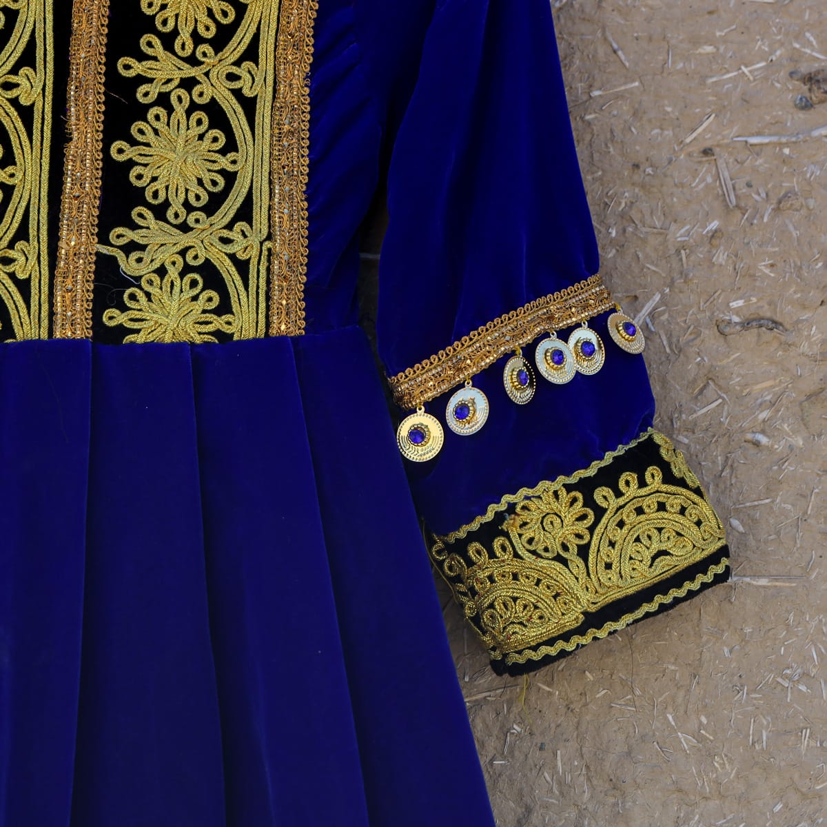Traditional Gand Afghan Blue Velvet Dress 4