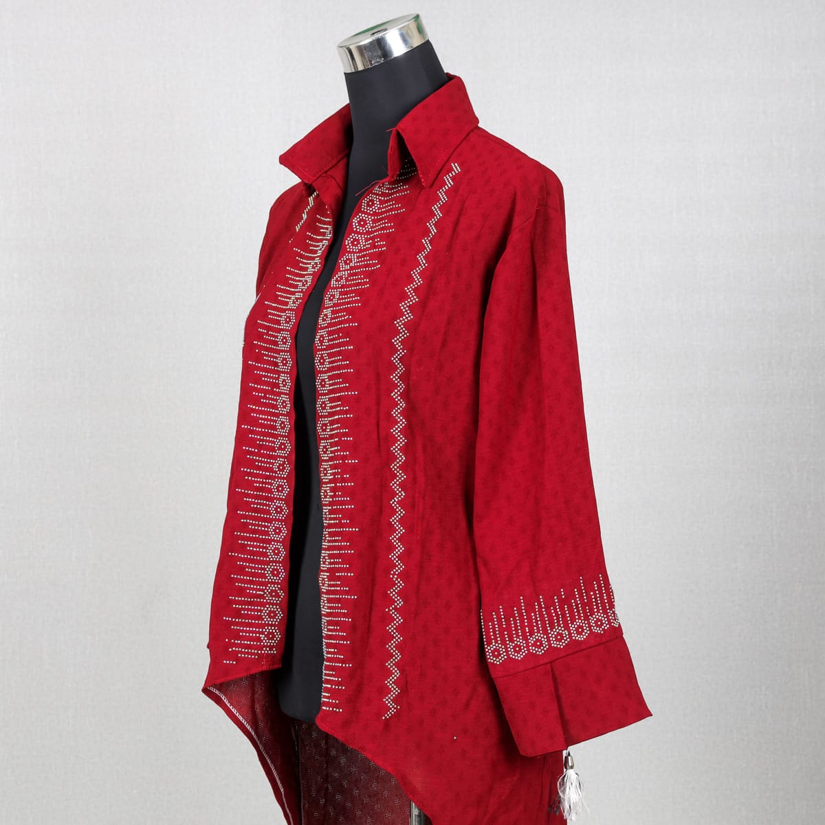Red Embroidered Jacket with Tassel Detail 4