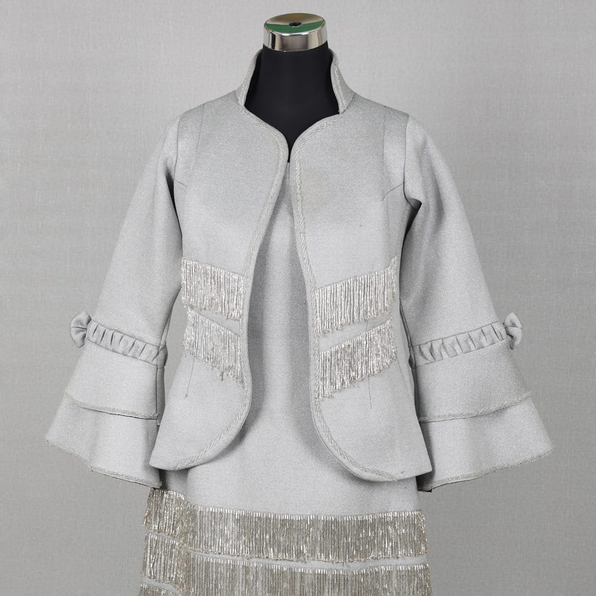 Silver Fringe Jacket and Skirt Set 1
