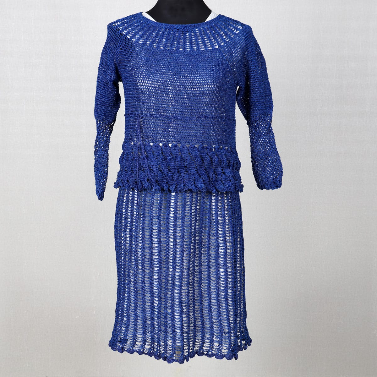 Handmade Navy Blue Crochet Dress – Two-Piece Set 3