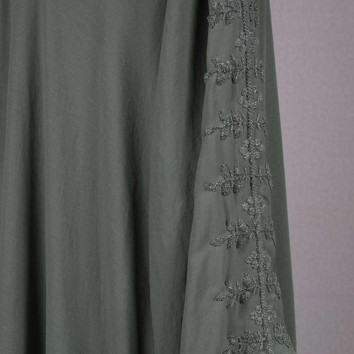 Elegant Sage Green Open Abaya with Subtle Embroidery 1