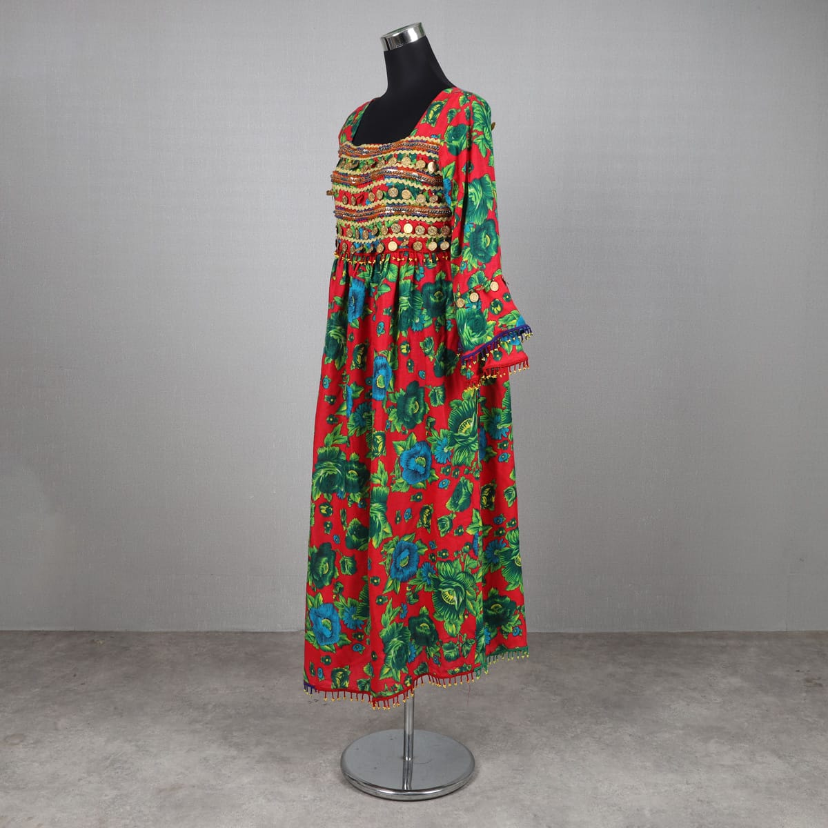 Afghan-Inspired Red Floral Dress with Embroidered Bodice 1