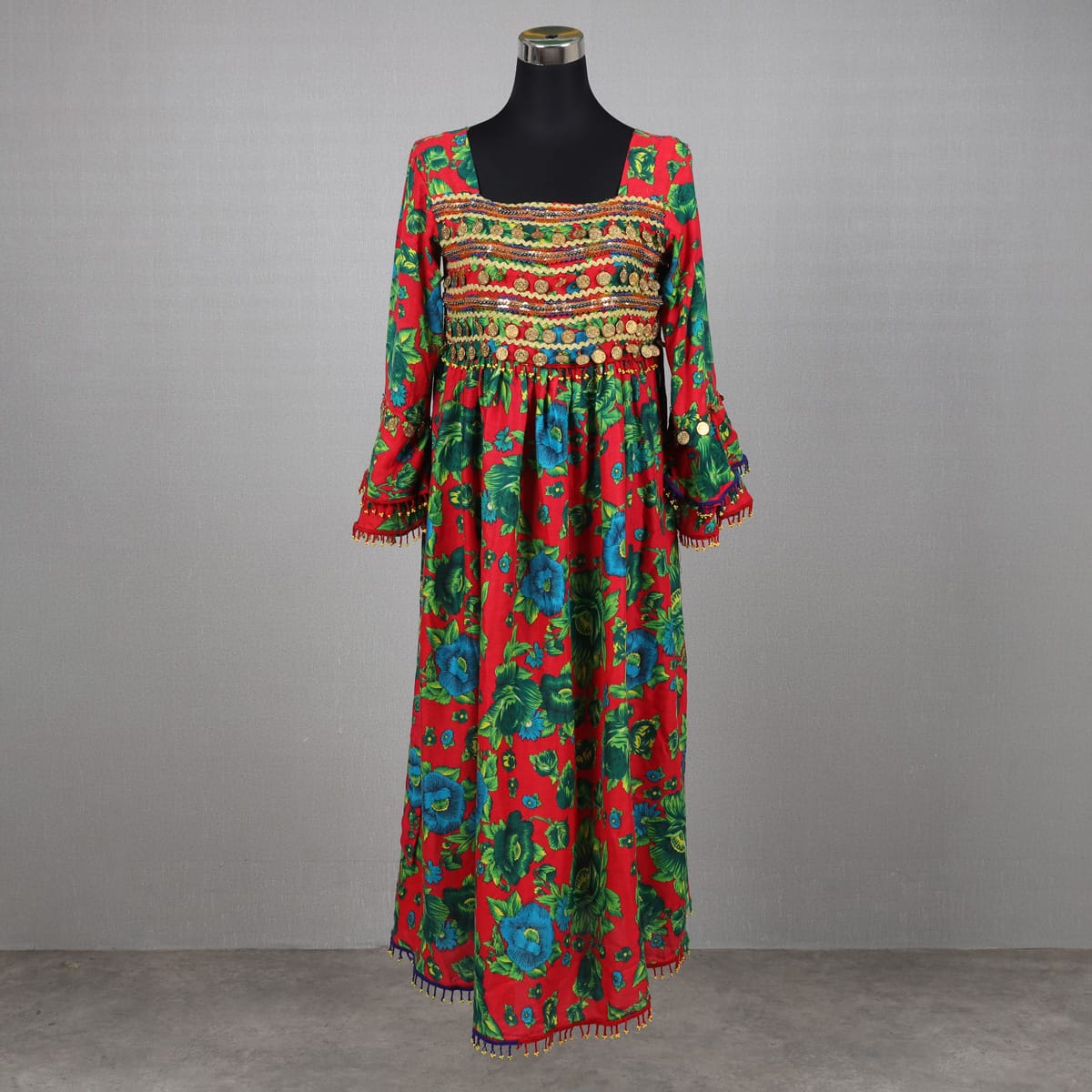 Afghan-Inspired Red Floral Dress with Embroidered Bodice 3