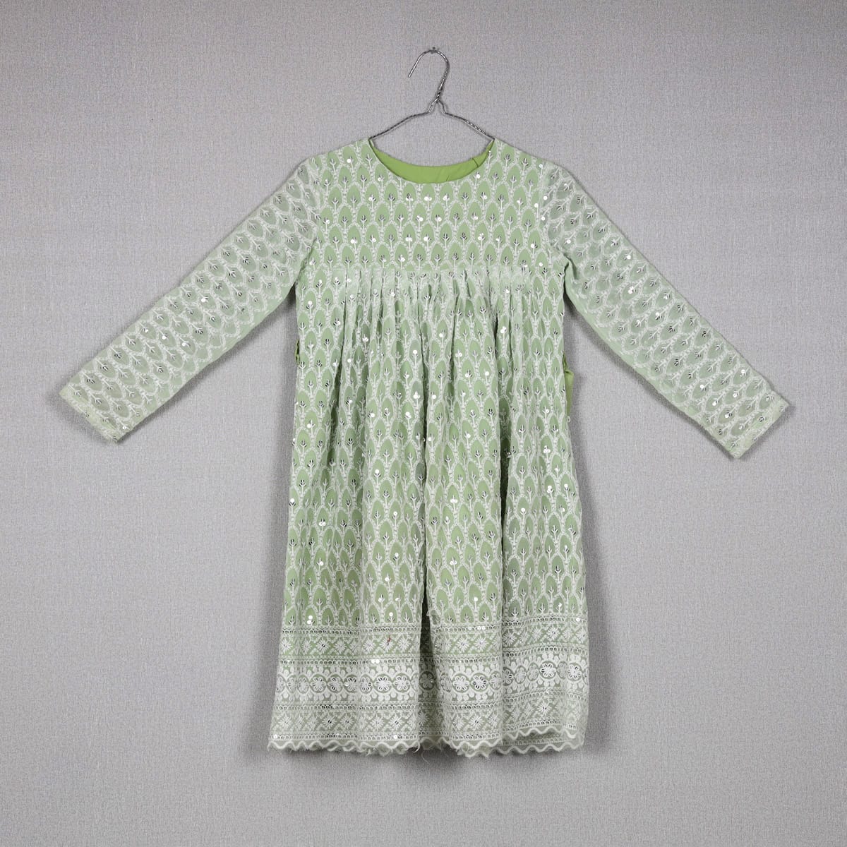 Mint Green Embroidered Dress for Girls 1
