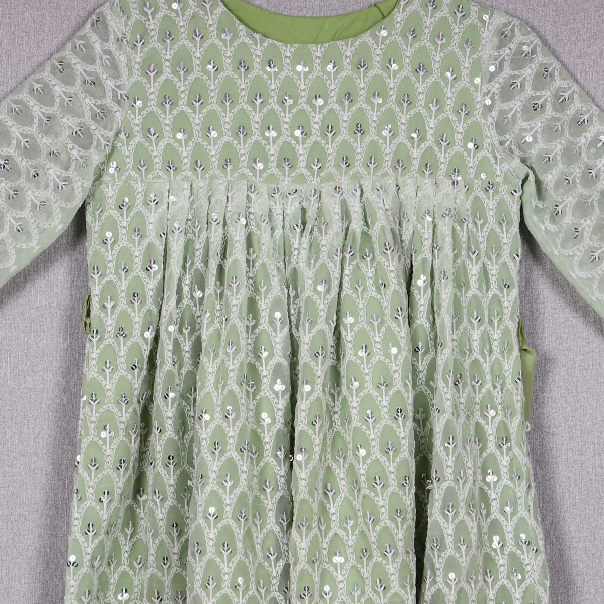 Mint Green Embroidered Dress for Girls 4