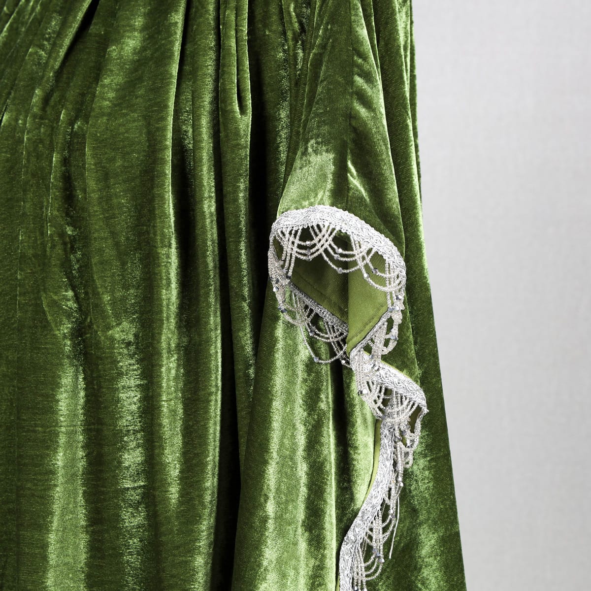 Emerald Green Velvet Cape with Silver Lace Trim 4