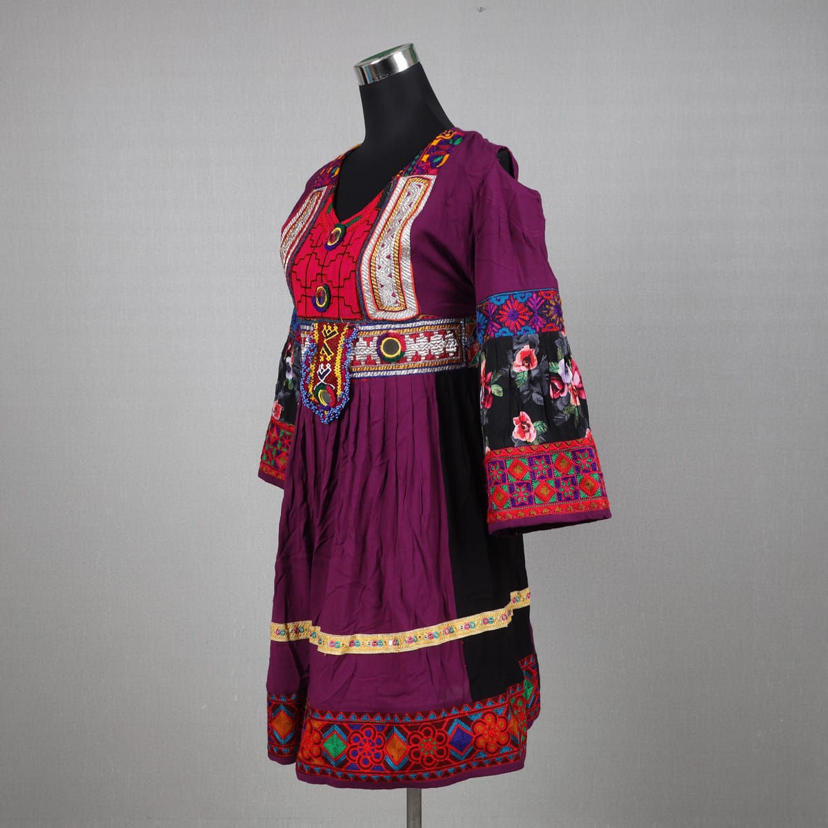 Traditional Purple Afghan Dress with Multicolor Embroidery 2