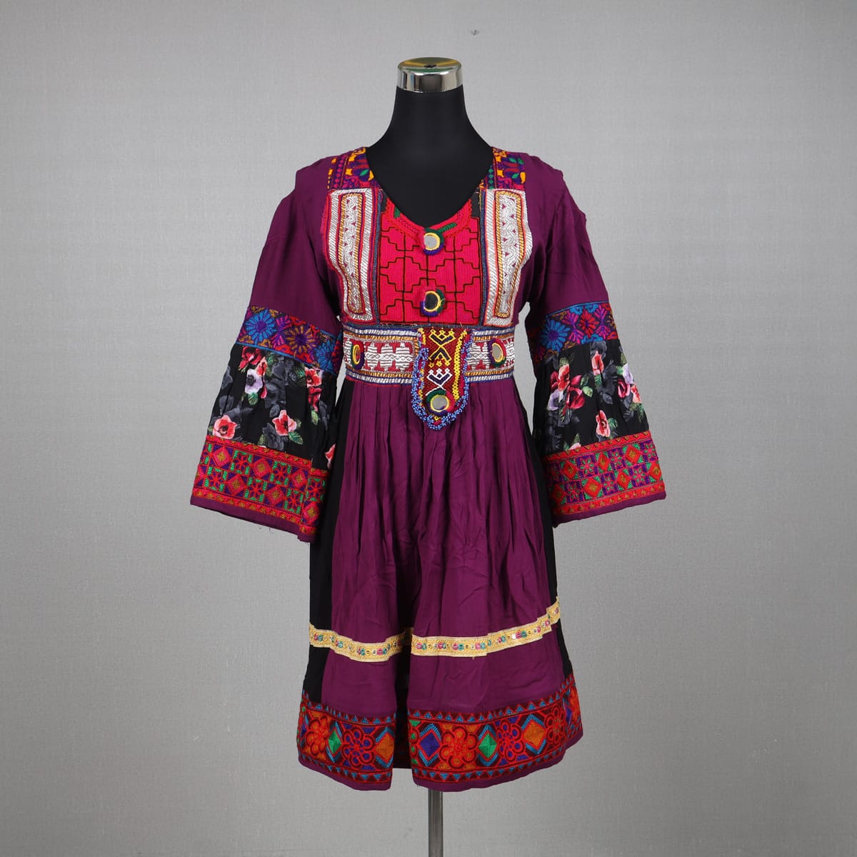 Traditional Purple Afghan Dress with Multicolor Embroidery 1
