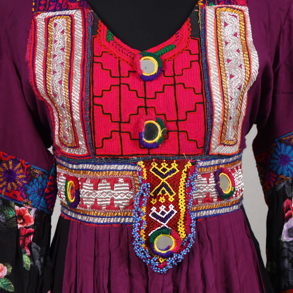 Traditional Purple Afghan Dress with Multicolor Embroidery 3