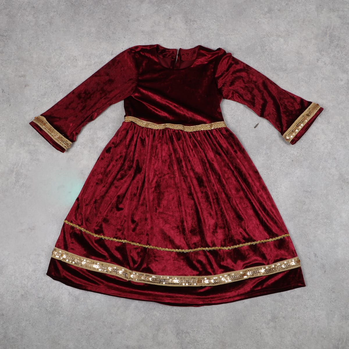 Maroon Velvet Party Dress with Golden Sequin Trim 2