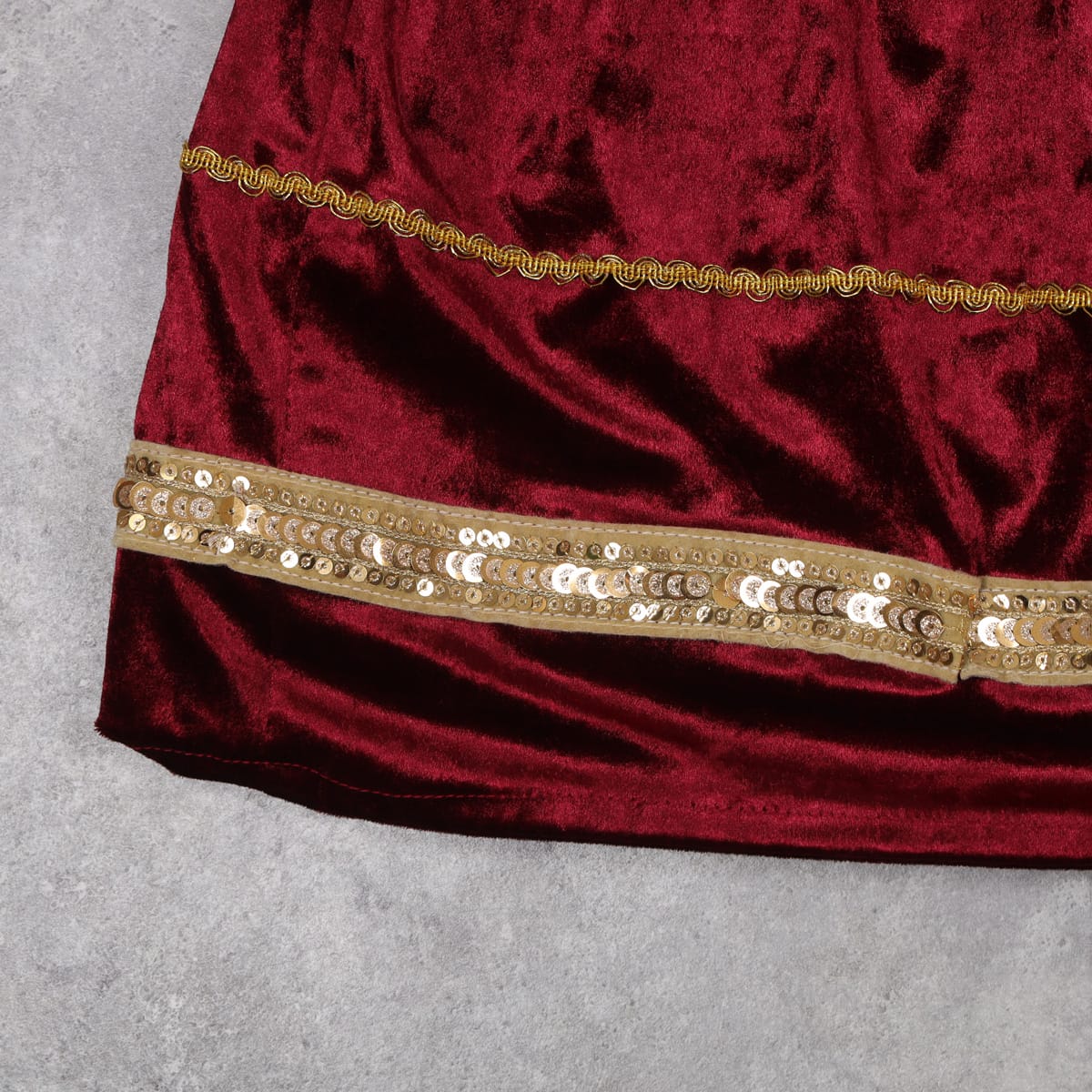 Maroon Velvet Party Dress with Golden Sequin Trim 5