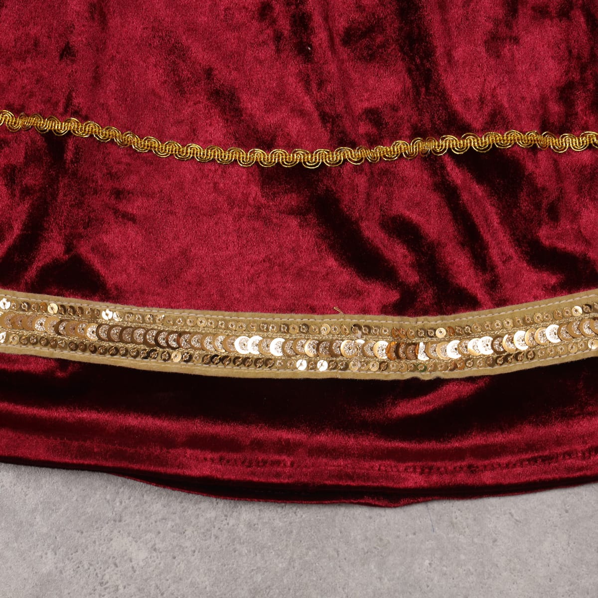 Maroon Velvet Party Dress with Golden Sequin Trim 1
