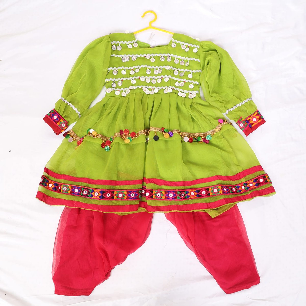 Green & Red Traditional Kids' Frock Set 1