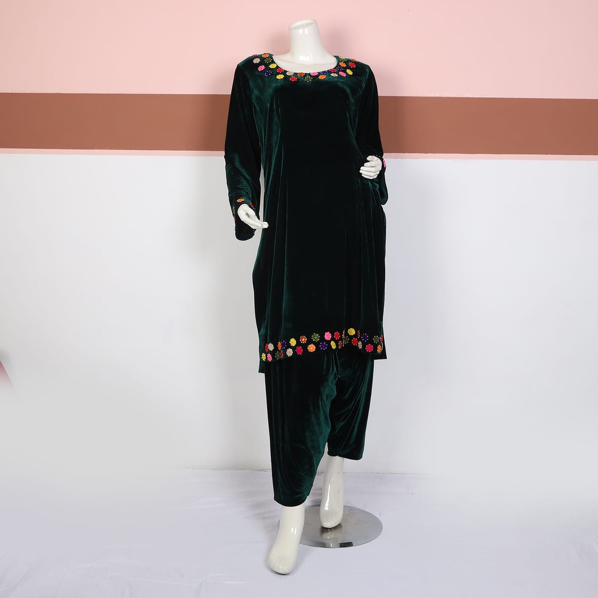 Emerald Green Velvet Embroidered 3
