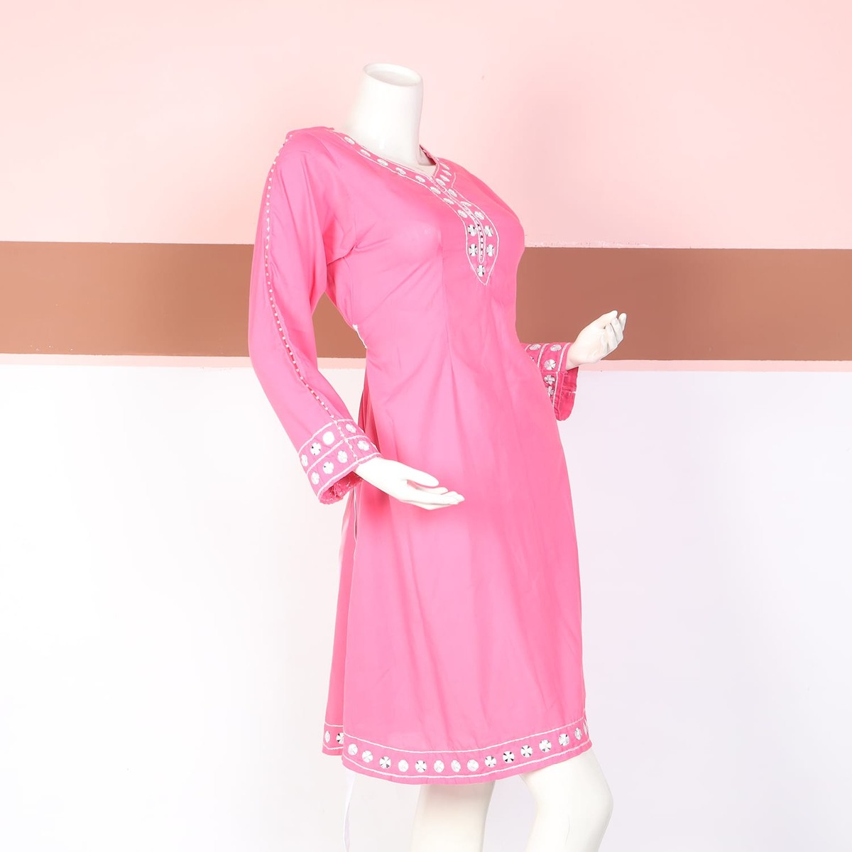 Pink Embroidered Cotton Afghan Dress 1