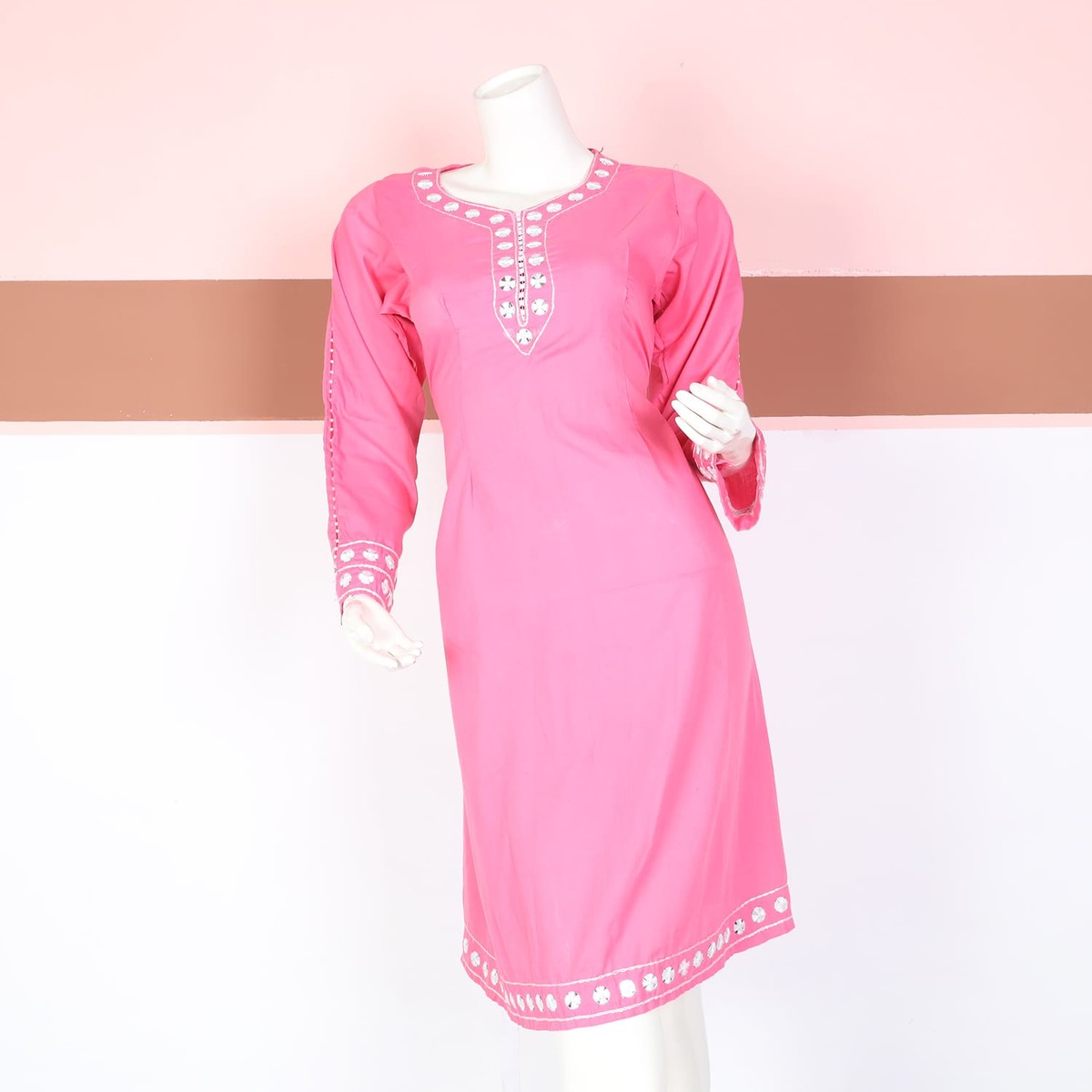 Pink Embroidered Cotton Afghan Dress 3