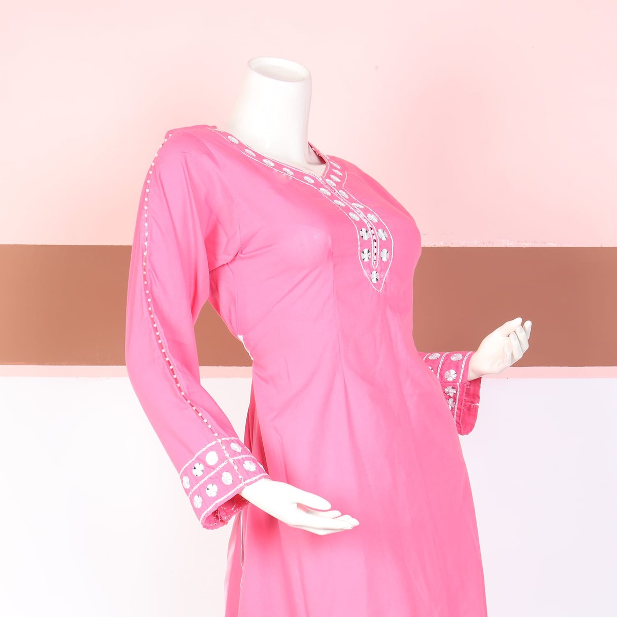 Pink Embroidered Cotton Afghan Dress 4