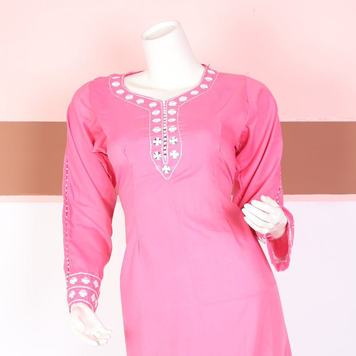 Pink Embroidered Cotton Afghan Dress 2