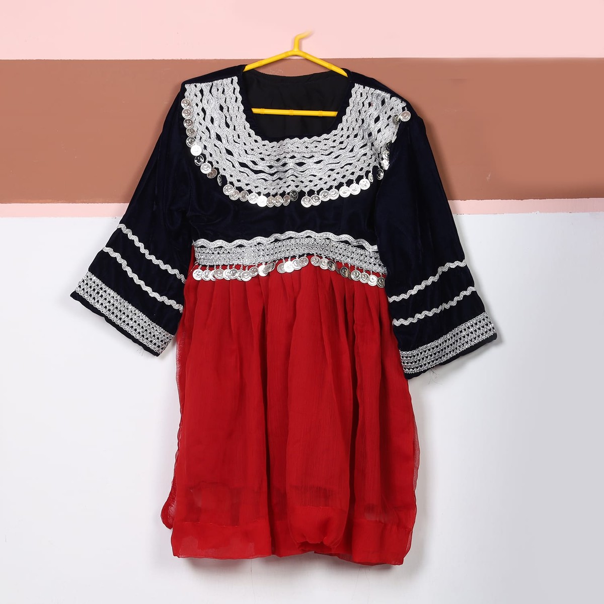 Kids’ Black & Red Traditional Dress with Silver Coins 2