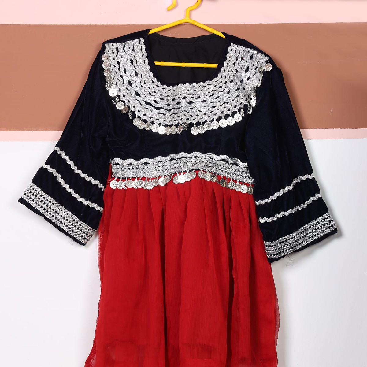 Kids’ Black & Red Traditional Dress with Silver Coins 1