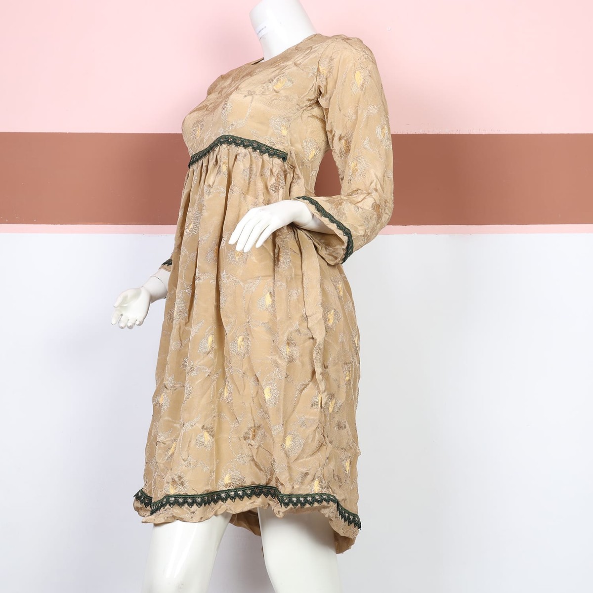 Beige Floral Textured Afghan Dress 1