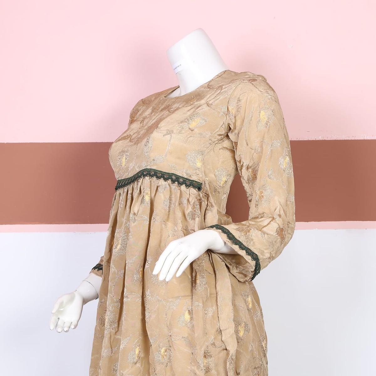 Beige Floral Textured Afghan Dress 3
