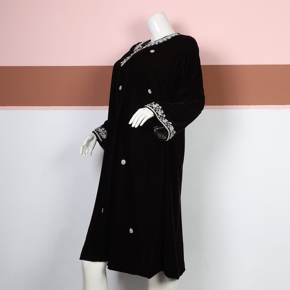 Classic Black Velvet Embroidered Dress 3