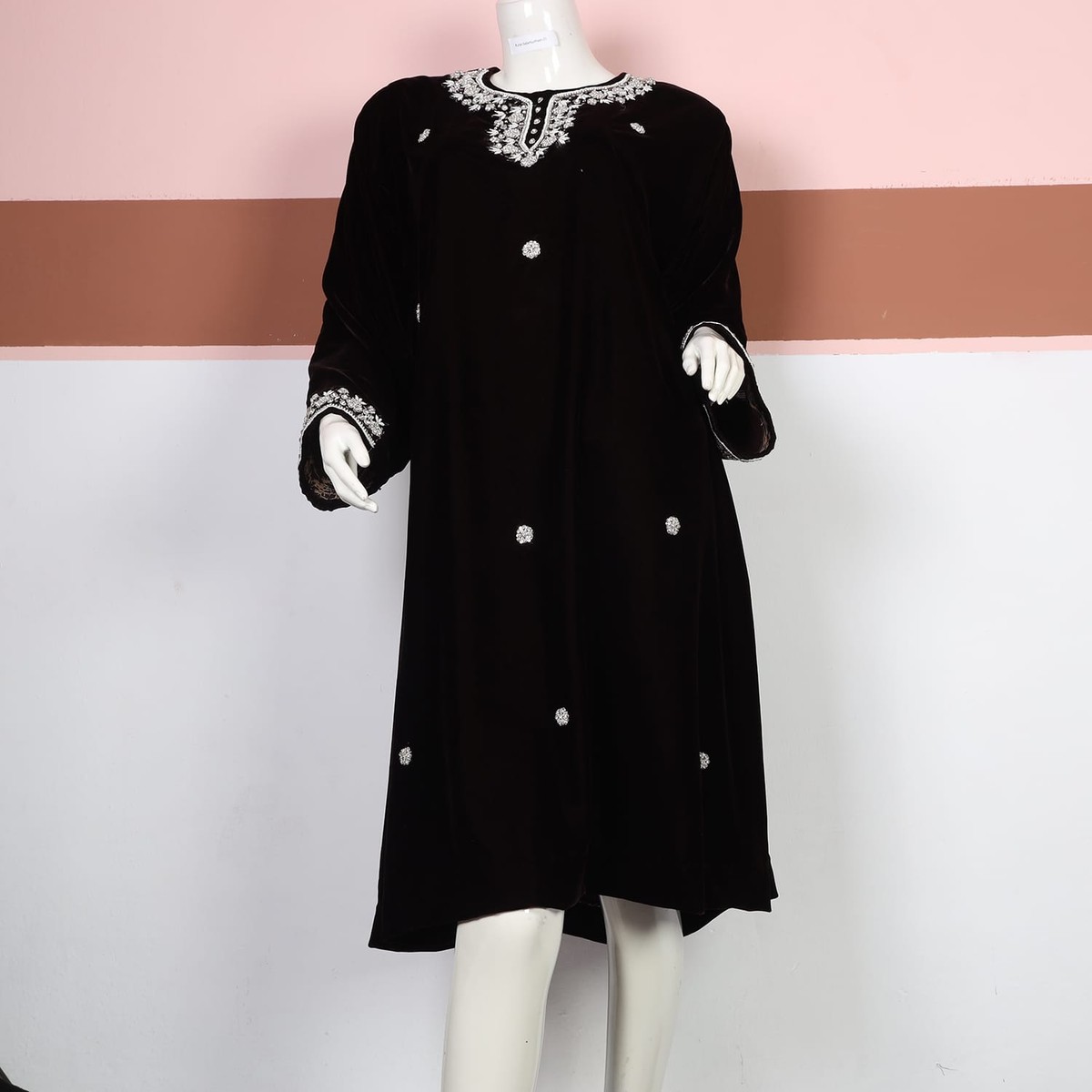 Classic Black Velvet Embroidered Dress 1