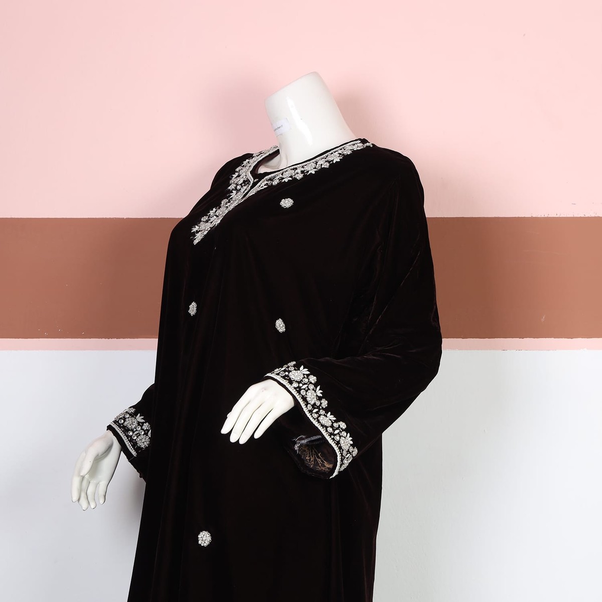 Classic Black Velvet Embroidered Dress 2