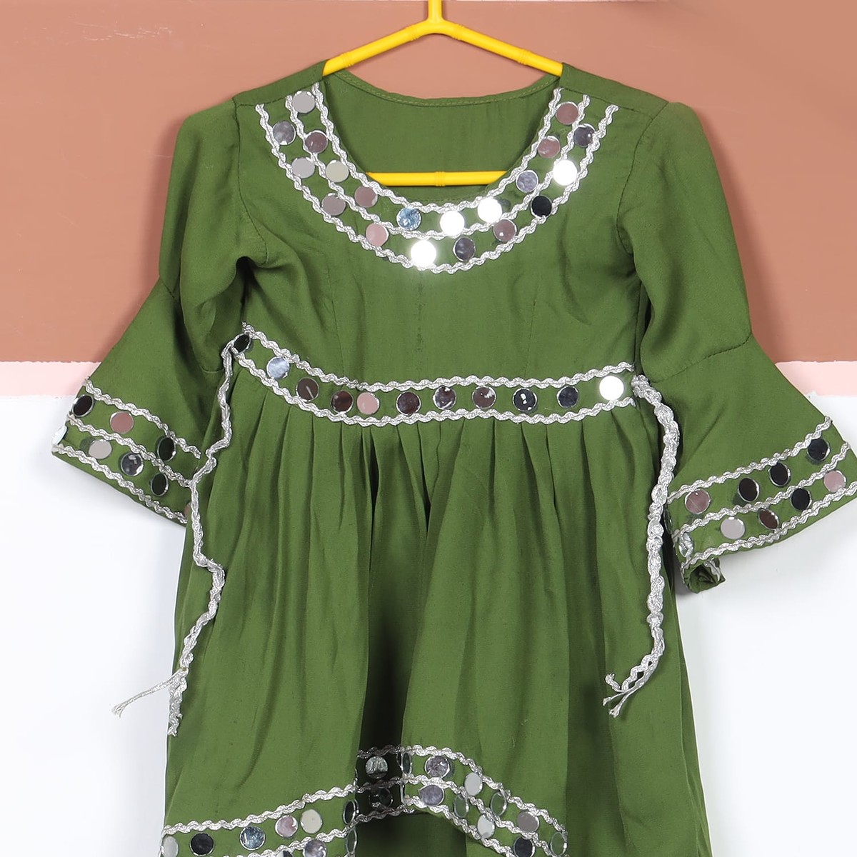Zarina Olive Green Traditional Mirror Dress Kids 1