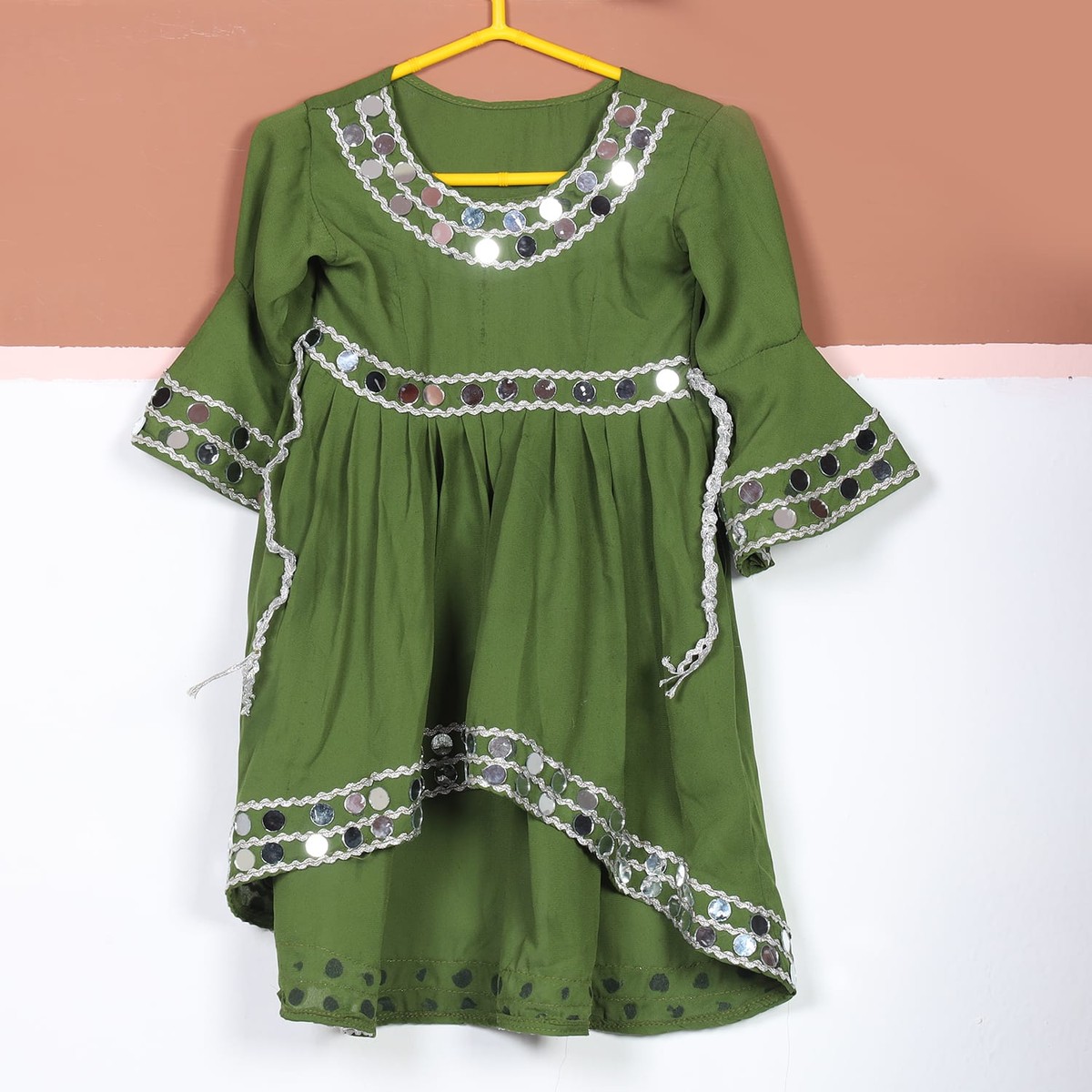 Zarina Olive Green Traditional Mirror Dress Kids 2