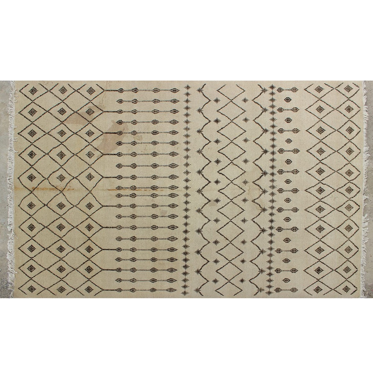 Modern Geometric Afghan Wool Rug – Beige & Espresso- ft 8.0x6.2 2
