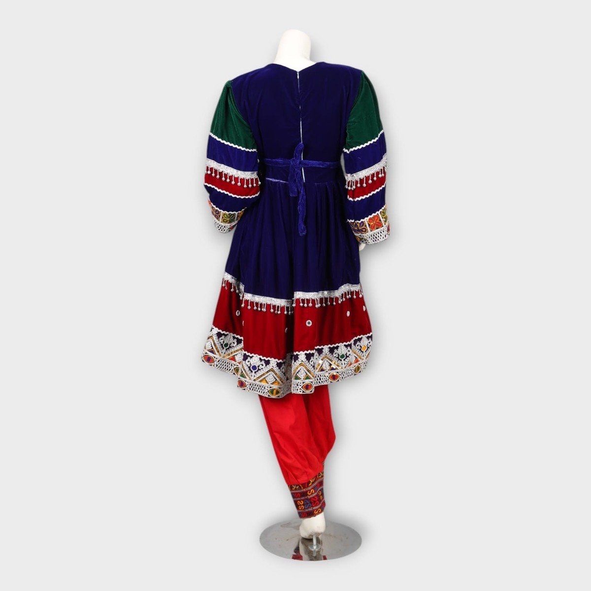 Navy and Red Traditional Afghan Three-Piece Dress with Embroidery and Red Dupatta 3