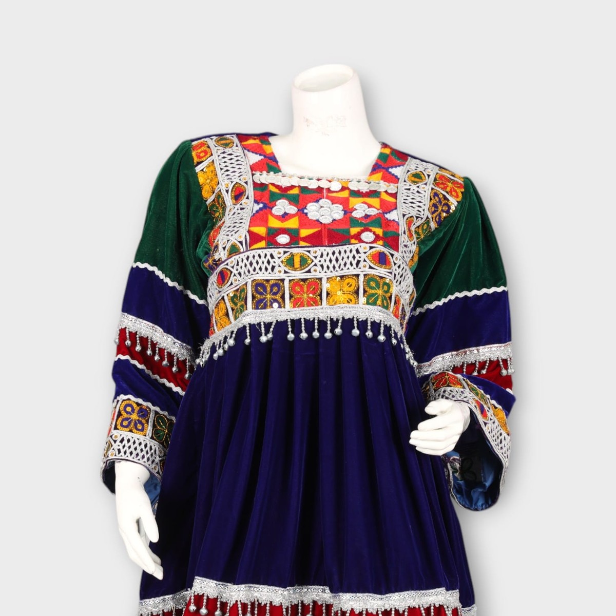 Navy and Red Traditional Afghan Three-Piece Dress with Embroidery and Red Dupatta 1