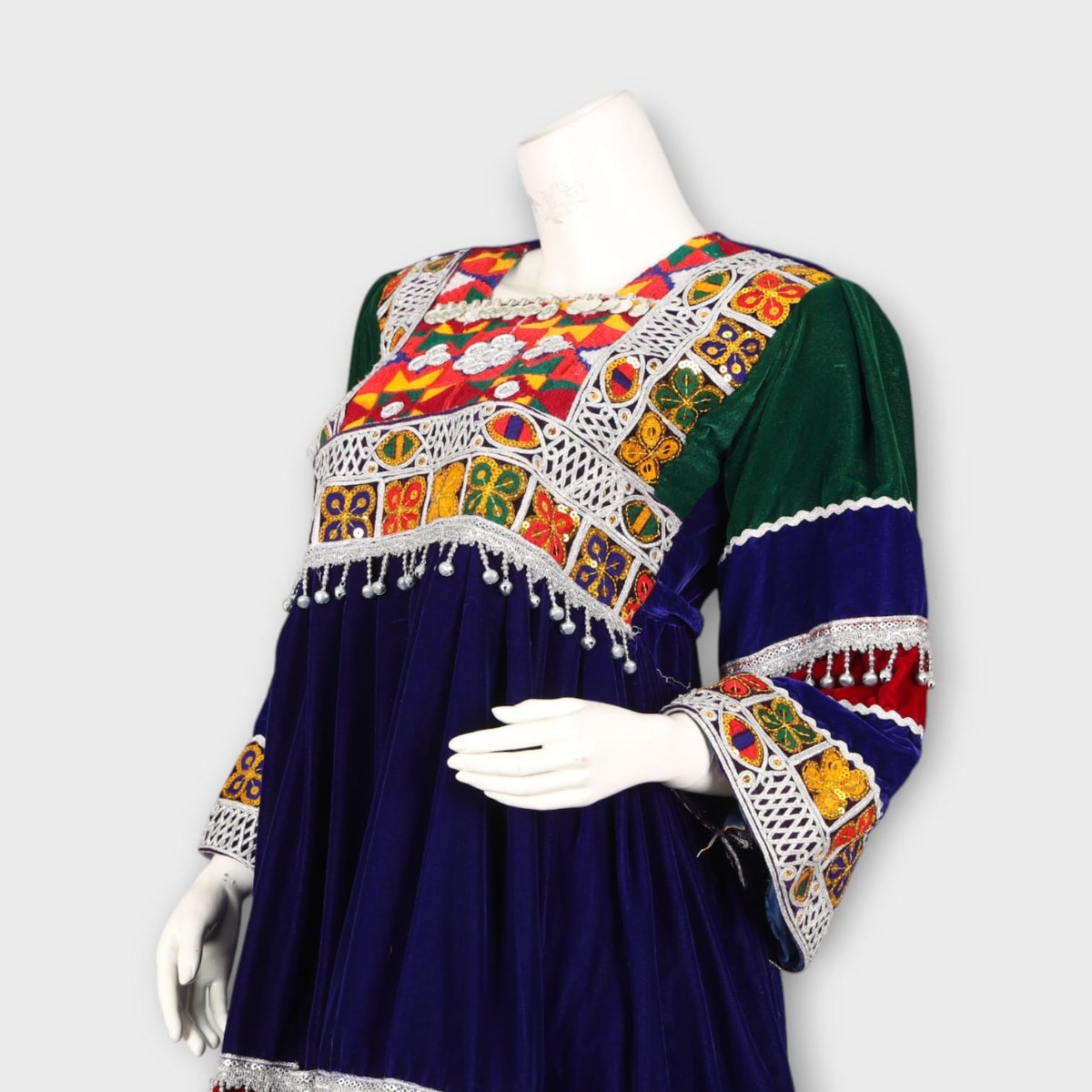 Navy and Red Traditional Afghan Three-Piece Dress with Embroidery and Red Dupatta 4