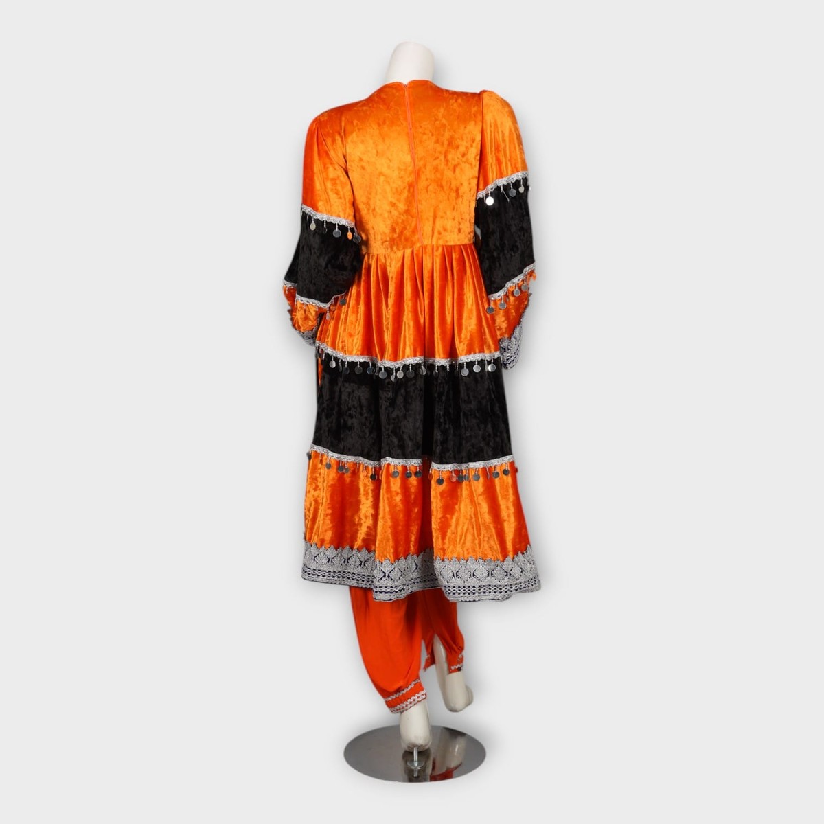 Orange & Black Velvet Traditional Afghan Dress 3