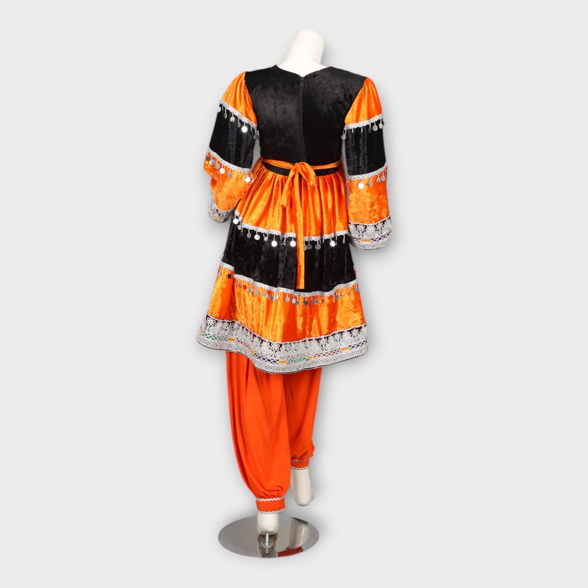 Orange & Black Traditional Afghan Dress 4