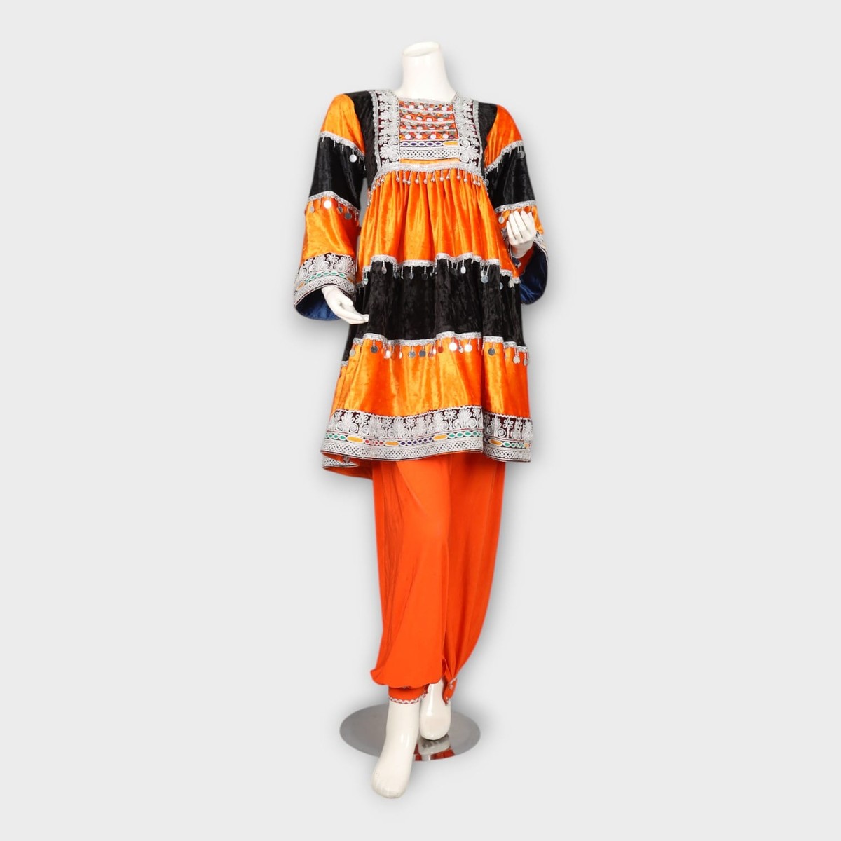 Orange & Black Traditional Afghan Dress 2