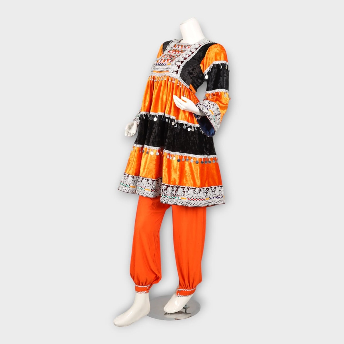 Orange & Black Traditional Afghan Dress 5