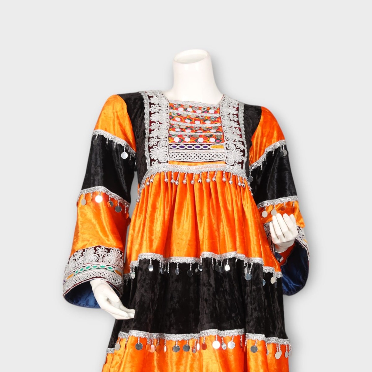 Orange & Black Traditional Afghan Dress 3