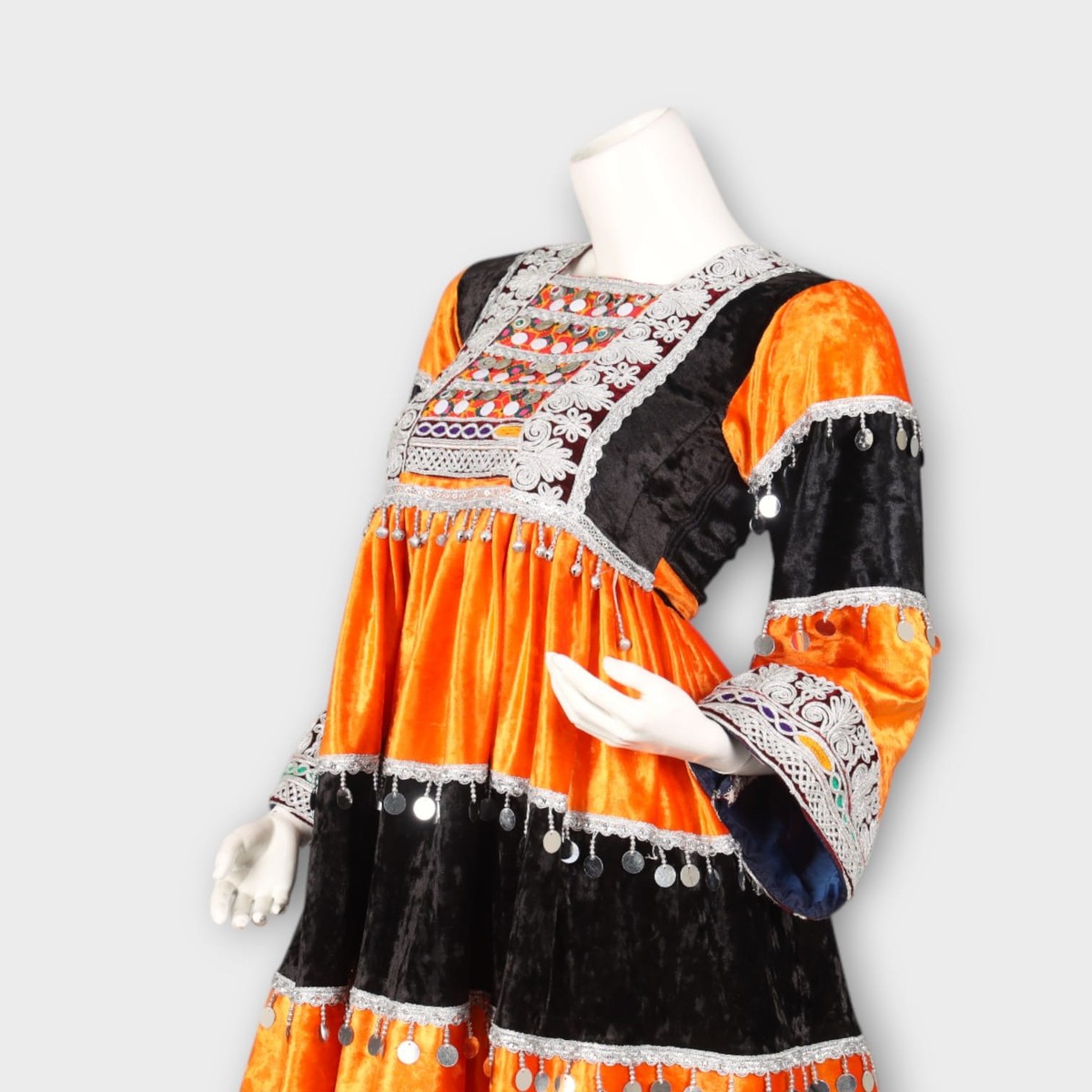 Orange & Black Traditional Afghan Dress 1