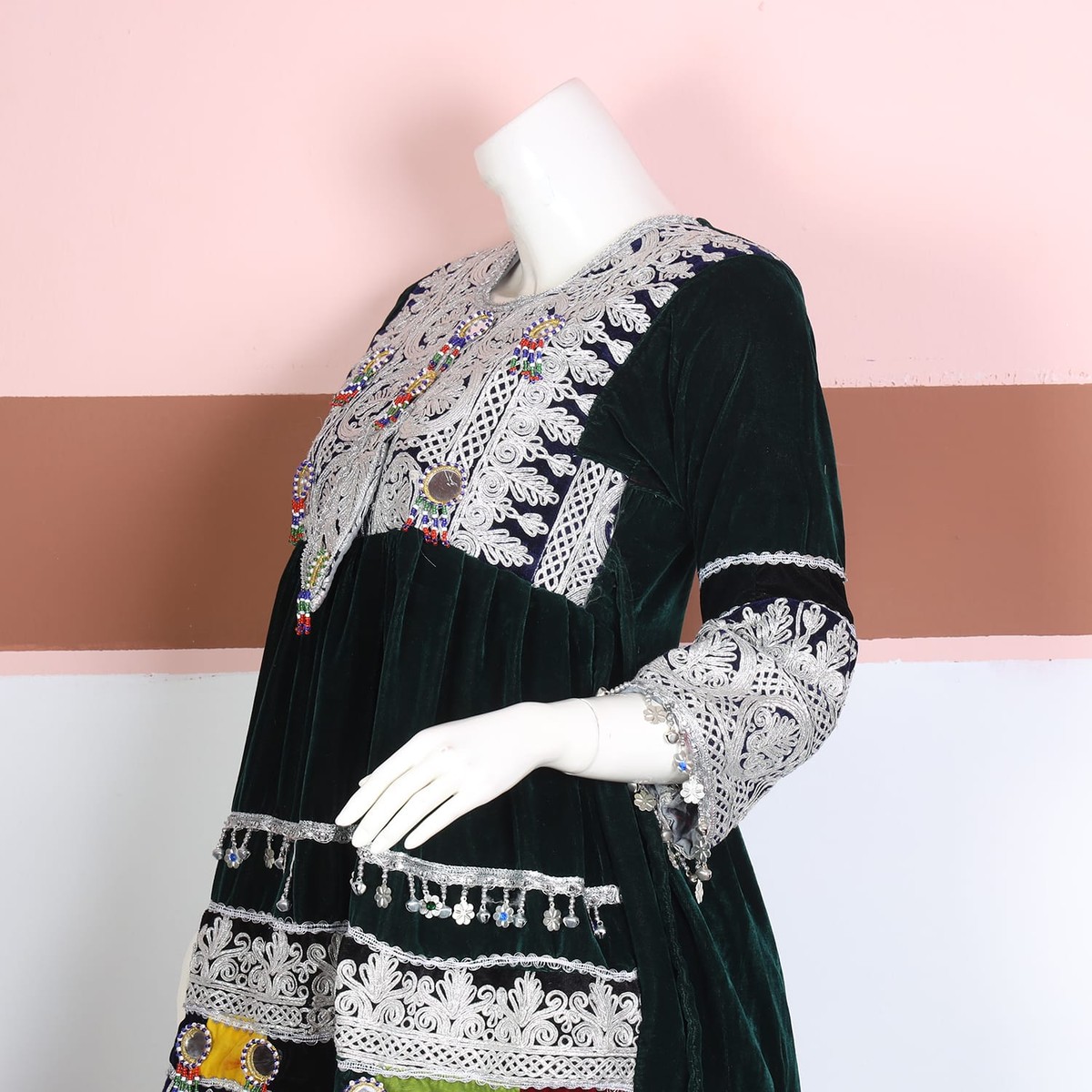 Dark Green Velvet Afghani Dress 3