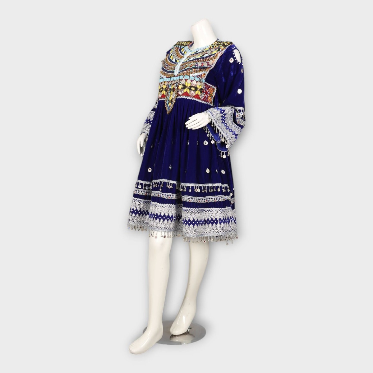Royal Blue Velvet Ghandi Afghan Dress 5
