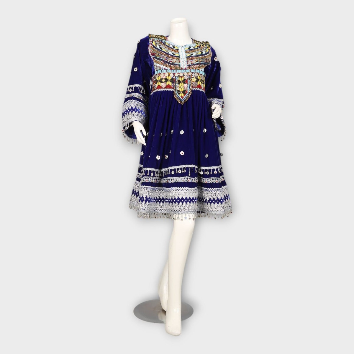 Royal Blue Velvet Ghandi Afghan Dress 4