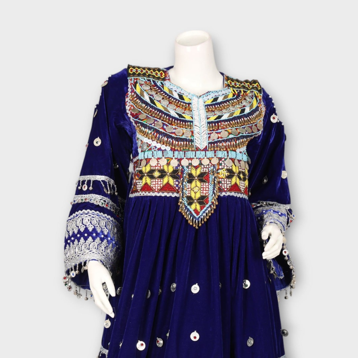Royal Blue Velvet Ghandi Afghan Dress 3