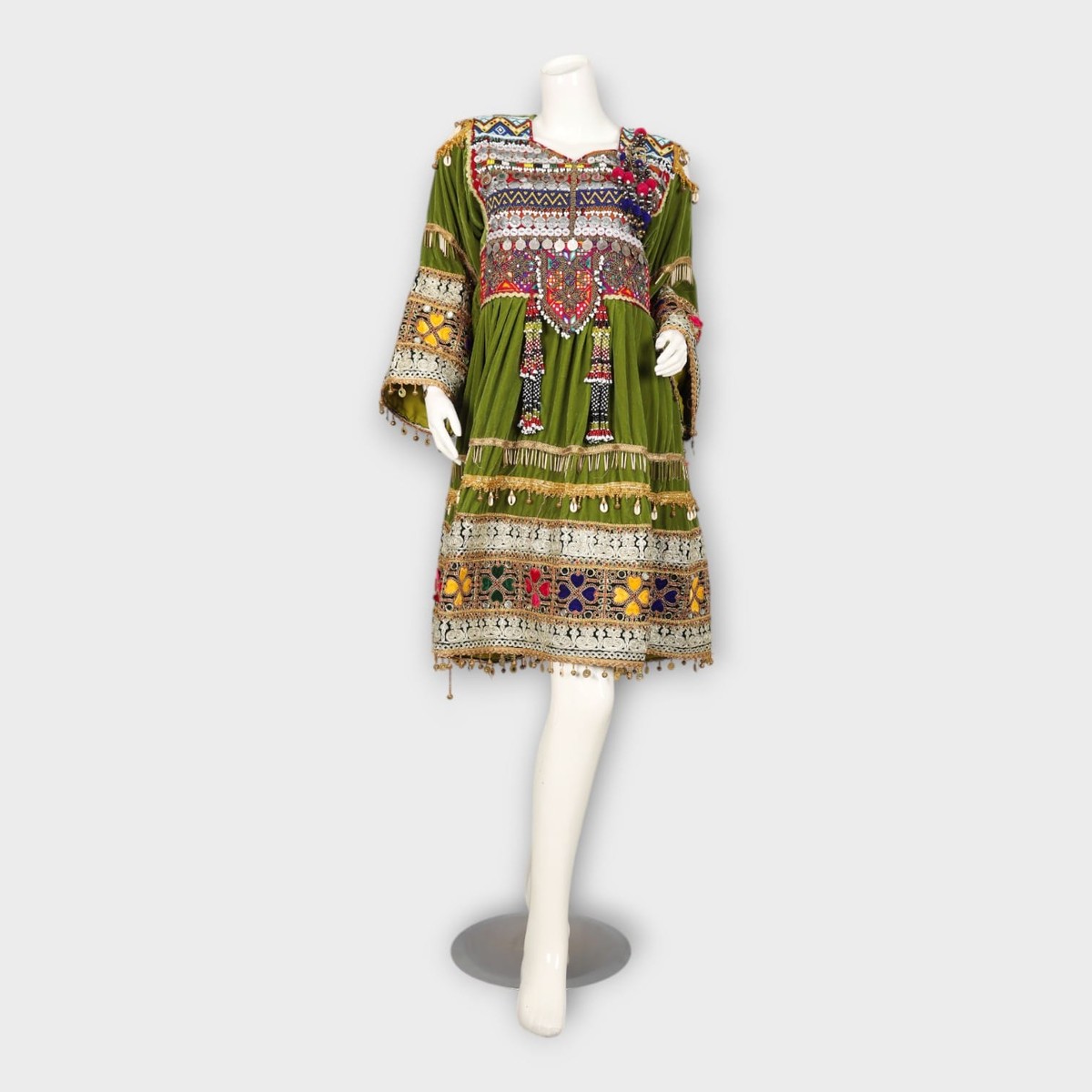 Green Velvet Traditional Ghandi Afghan Dress 1