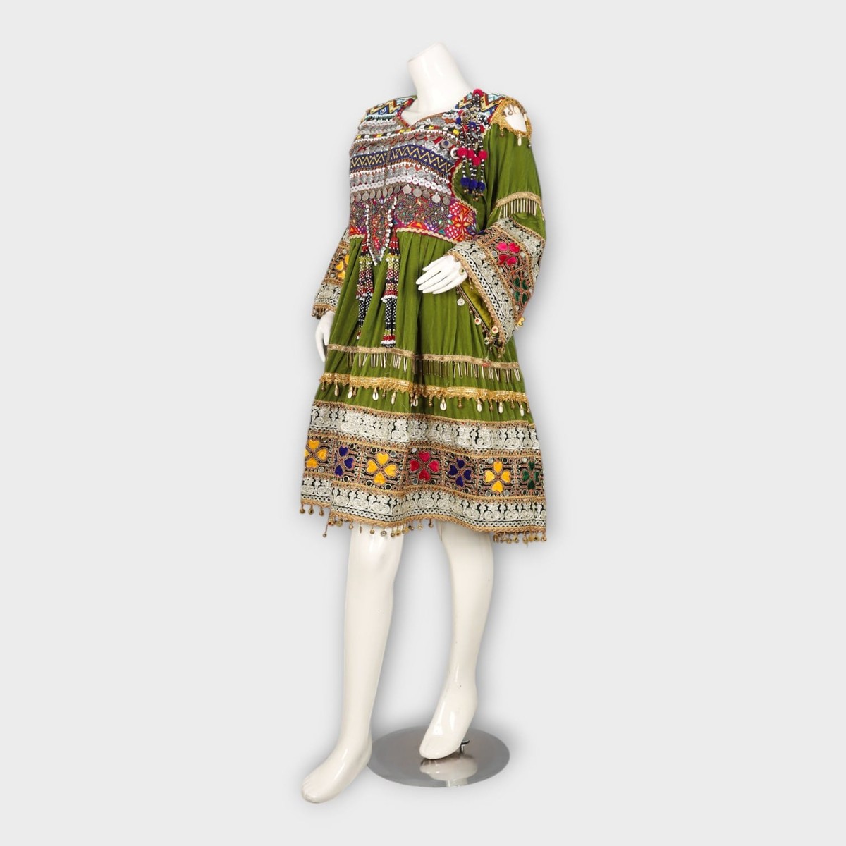 Green Velvet Traditional Ghandi Afghan Dress 3